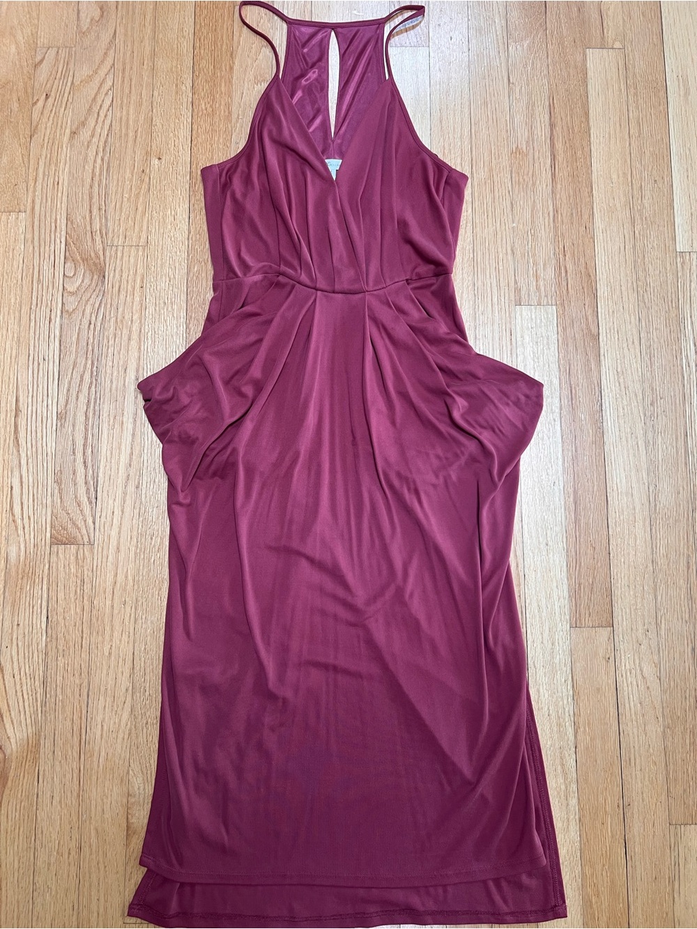 BCBGeneration Burgundy Draped Racerback Midi Dress